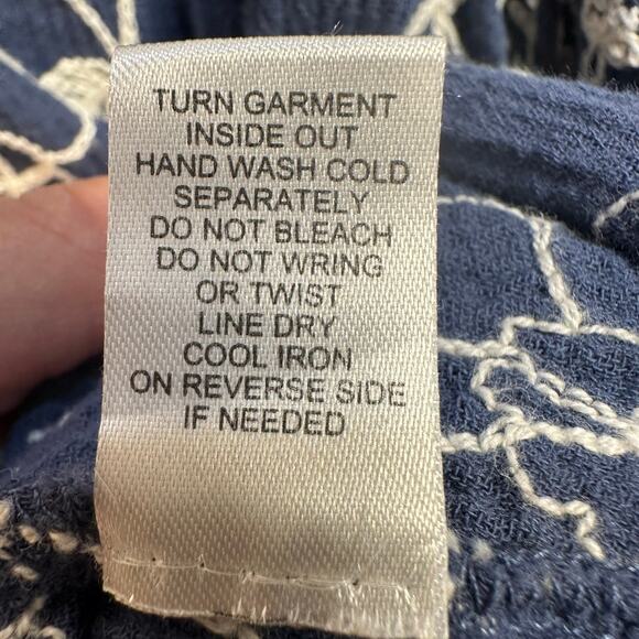 Boho Crochet Lace Peasant Top L Navy Cotton Embroidered Cottagecore Festival - Picture 7 of 7